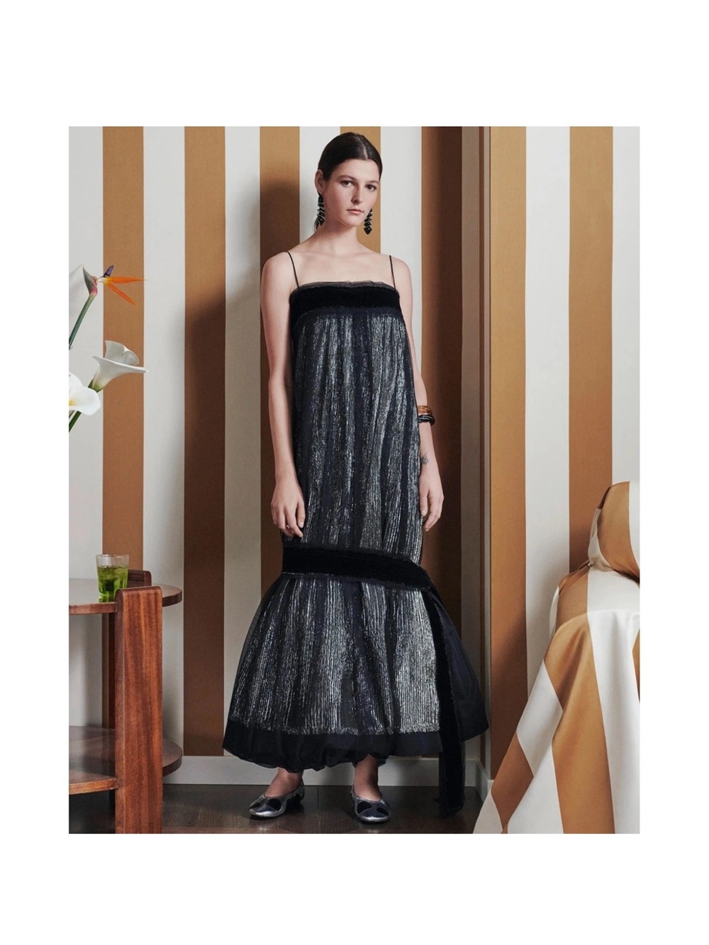 Tory Burch Black Metallic Mesh Evening Skirt